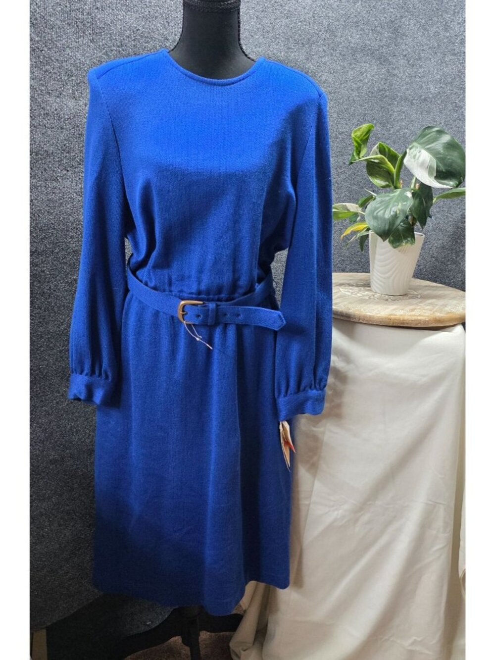 Vintage Long Sleeve Sweater Midi Dress 12 Blue Office Retro Colorful Minimalist